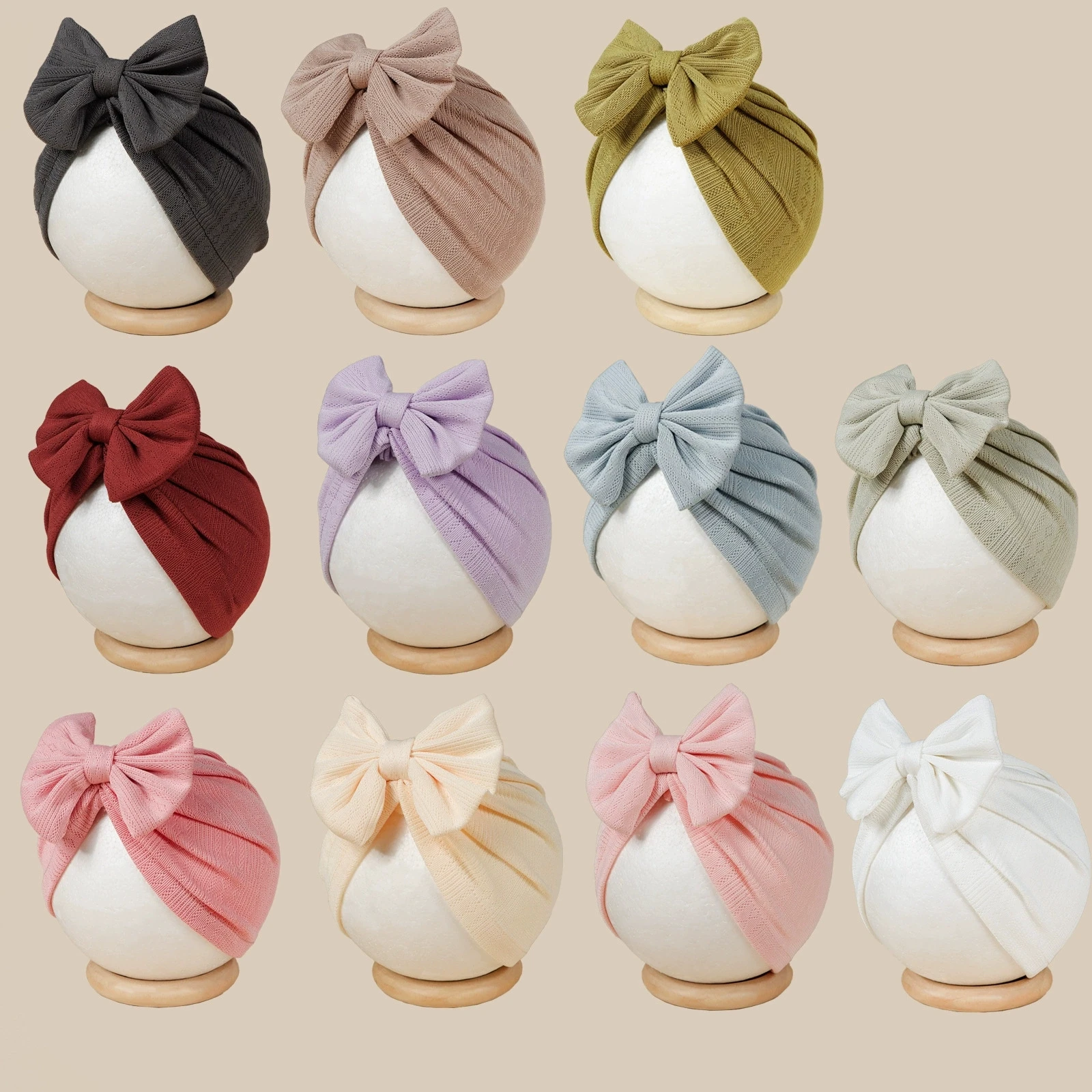 Baby Bowknot Turban Hat Newborn Ribbed Hats 0-3T Girls Elastic Cable Knit Indian Cap Bow Topknot Caps for Newborn Infant Beanies