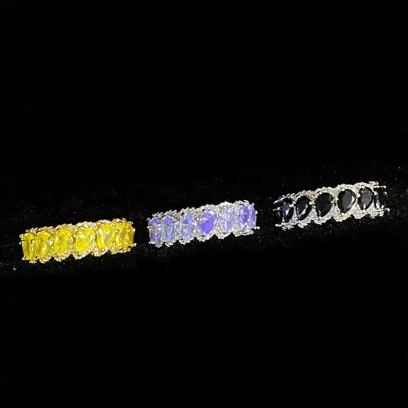 

MDL Moissanite Style Heavy Hip Hop Teardrop Obsidian Ring Men's 18k Plated Light Luxury Underlayment Microset