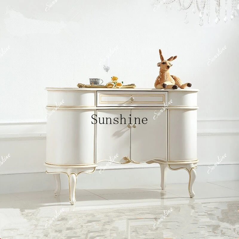 

French light luxury pastoral style all solid wood simple living room entrance table double door storage side cabinet
