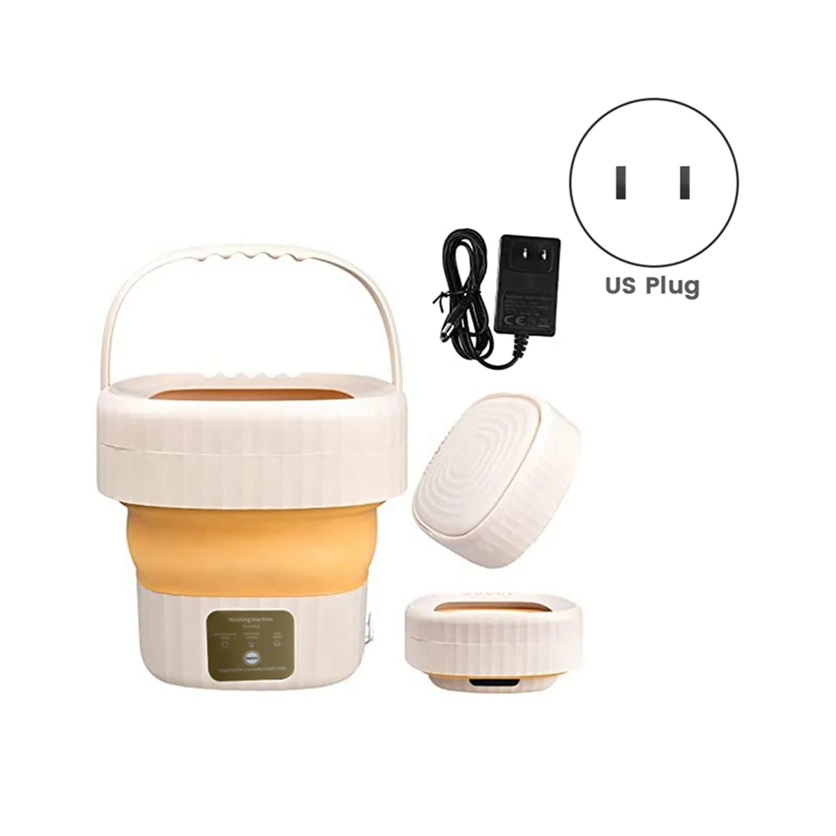 Mini Foldable Portable Small Bucket Washing Machine with Touch Screen and Drainer Basket for Camping, Apartment US Plug