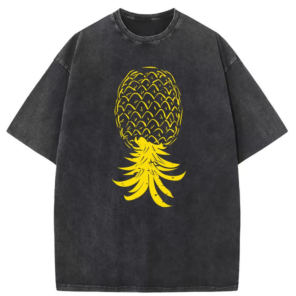 

Pineapple Yellow Tshirt Washed For Men HipHop Vintage Sweatshirts Gift Fashion Sportswears Long Sleeve Faddish Tops & Tees New