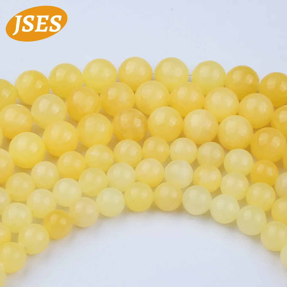 A + perline di pietra naturale giallo miele giada ciondoli rotondi perline allentate 4/6/8/10mm creazione di gioielli accessori per bracciali fai da te 15 "filo