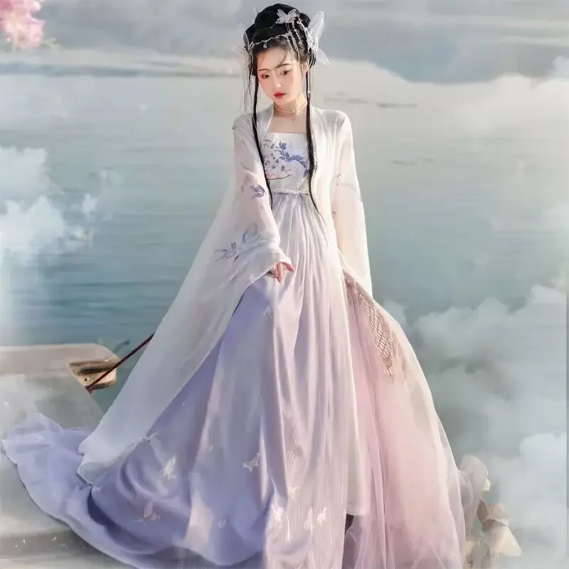 Vestido Hanfu para mujer, disfraz de Cosplay tradicional chino, bordado antiguo, gradiente púrpura, Hanfu, vestido de princesa de verano 2023