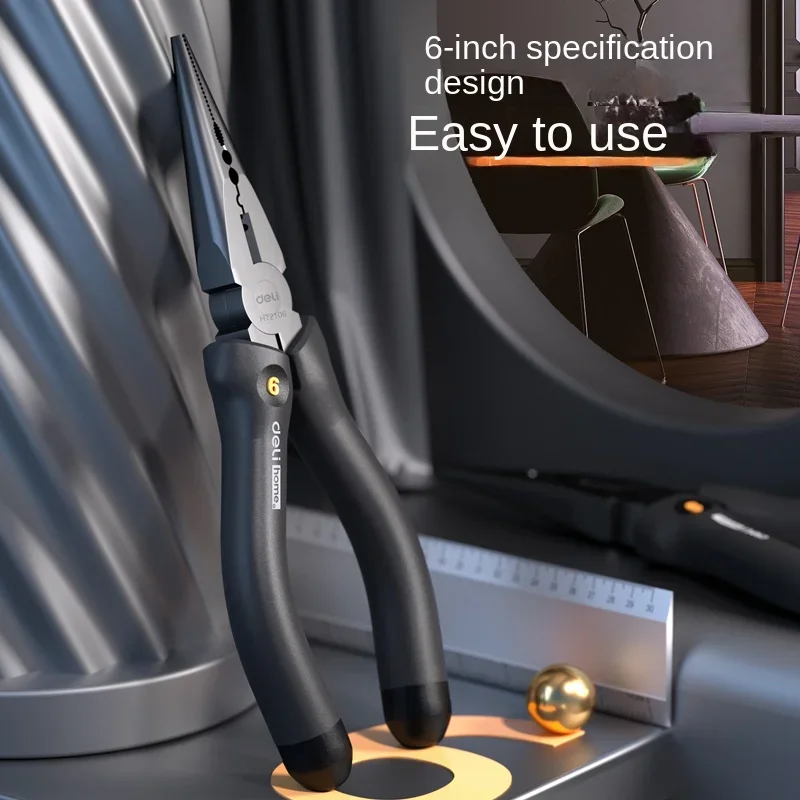 Imagem -03 - Deli-multifunctional Steel Wire Alicate Apontou Alicate Nariz Descascamento Fio Manual Eletricista Labor-saving Household 6