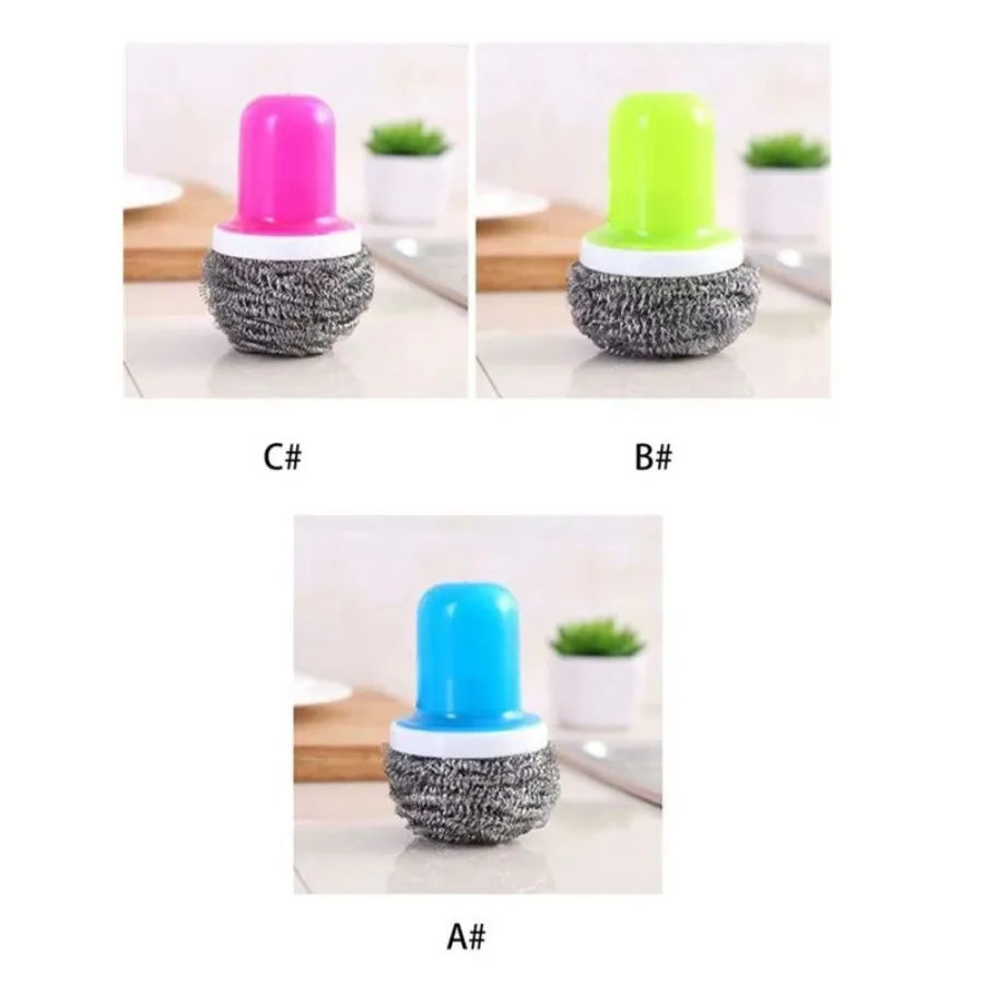

3pcs Household Dishwashing Brush; Creative Steel Ball Stainless Steel Brush With Handle; Kitchen Dntamination Cleaning Ball Pot