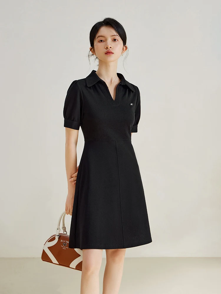 ZIQIAO College Style Polo Collar Dress for Women Summer New High Wasit Thin Casual Sports Sense Knee Length Skirt Female