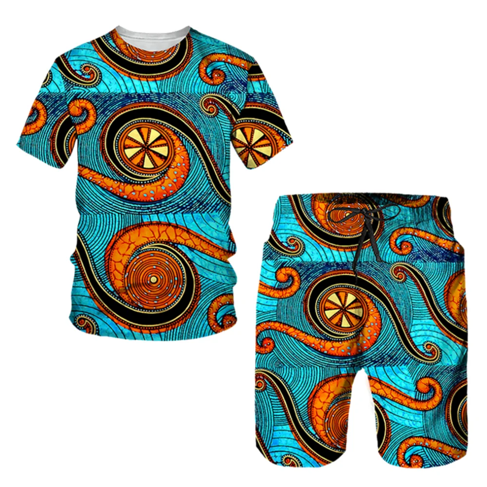 

2025-26 Summer New Fashion Trend Design Luxury Suit 3D Printing American Street Breathable Quick Drying T-shirt Shorts Set