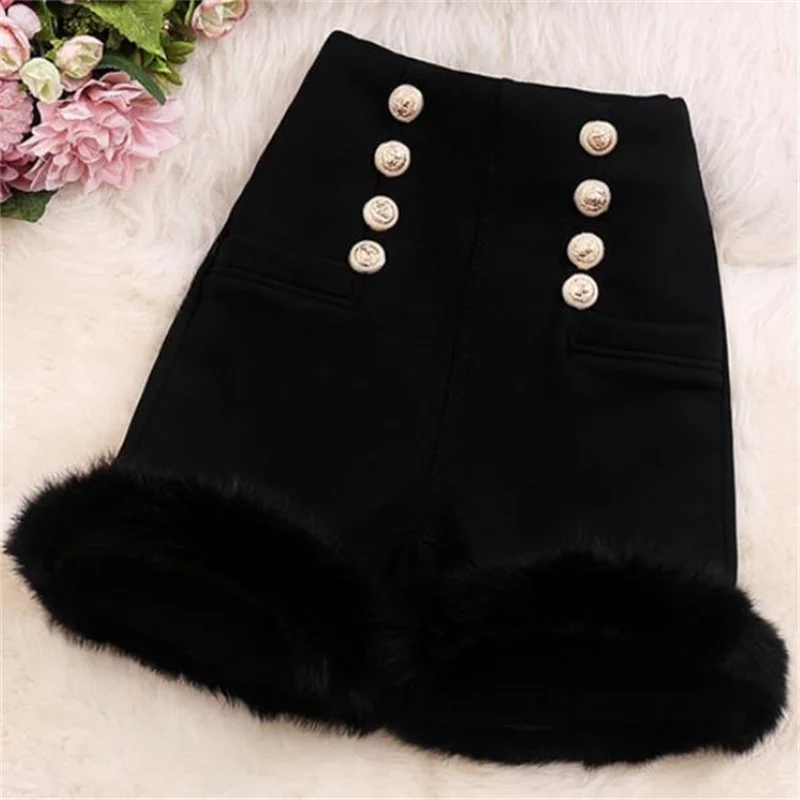 

Fur double-breasted shorts women's thickening fleece boots pants elastic pencil pants