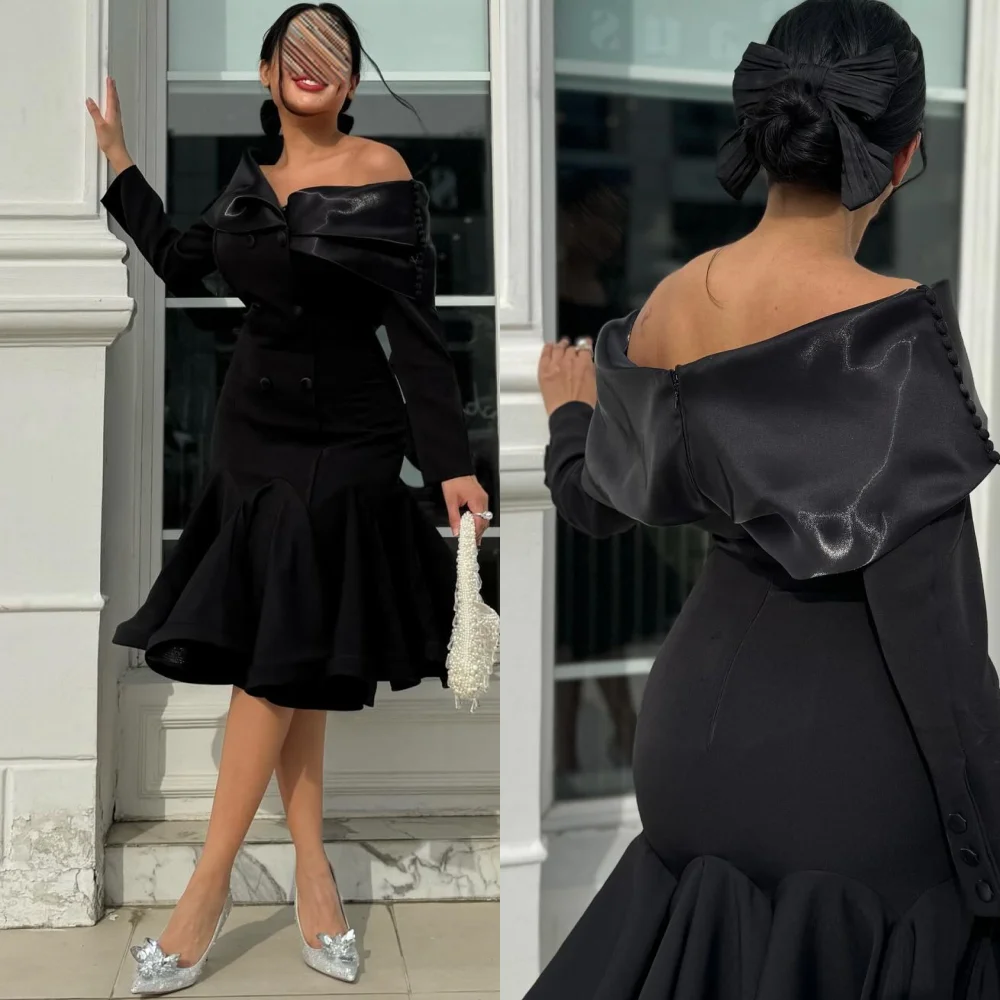 CustomizedExquisite High Quality Sparkle Jersey Ruffle Evening Trumpet Off-the-shoulder Bespoke Occasion Gown Knee Length Dresse