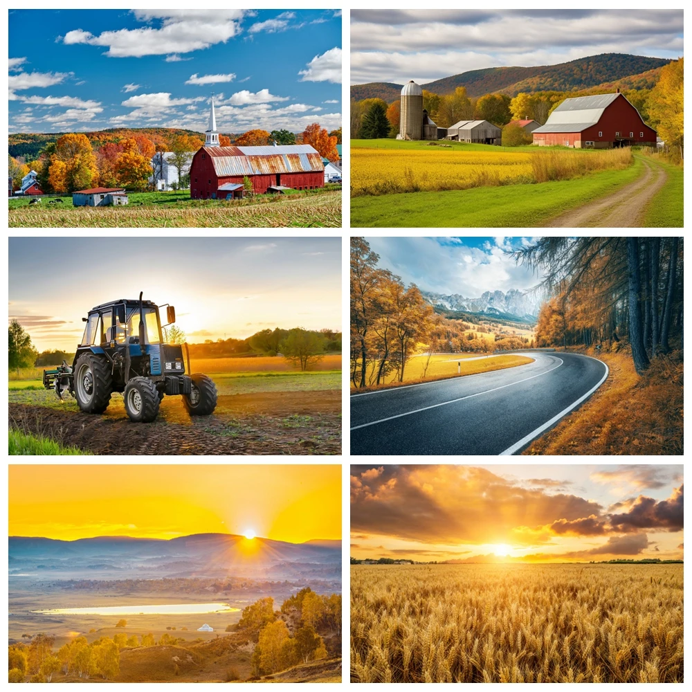 

Autumn Rural View Backdrop Fall Yellow Trees Harvest Farmhouse Haystack Wheat Fields Kids Adults Portrait Photography Background