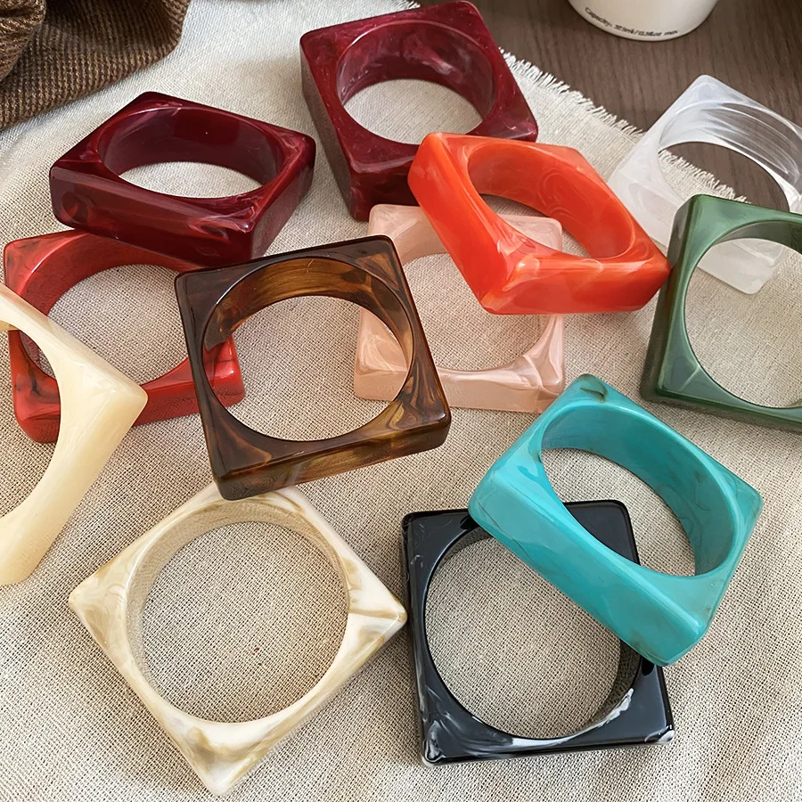 Multi-style Geometry Square Bangles for Women Simple Smudged Acrylic Bracelet New Trends Charming Jewelry Accessories Party V