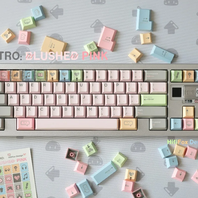 مجموعة أغطية مفاتيح ذات طابع عتيق باللون الوردي الخجول، أغطية لوحة مفاتيح مخصصة لملحقات لوحة المفاتيح الميكانيكية لمكتب الألعاب #1