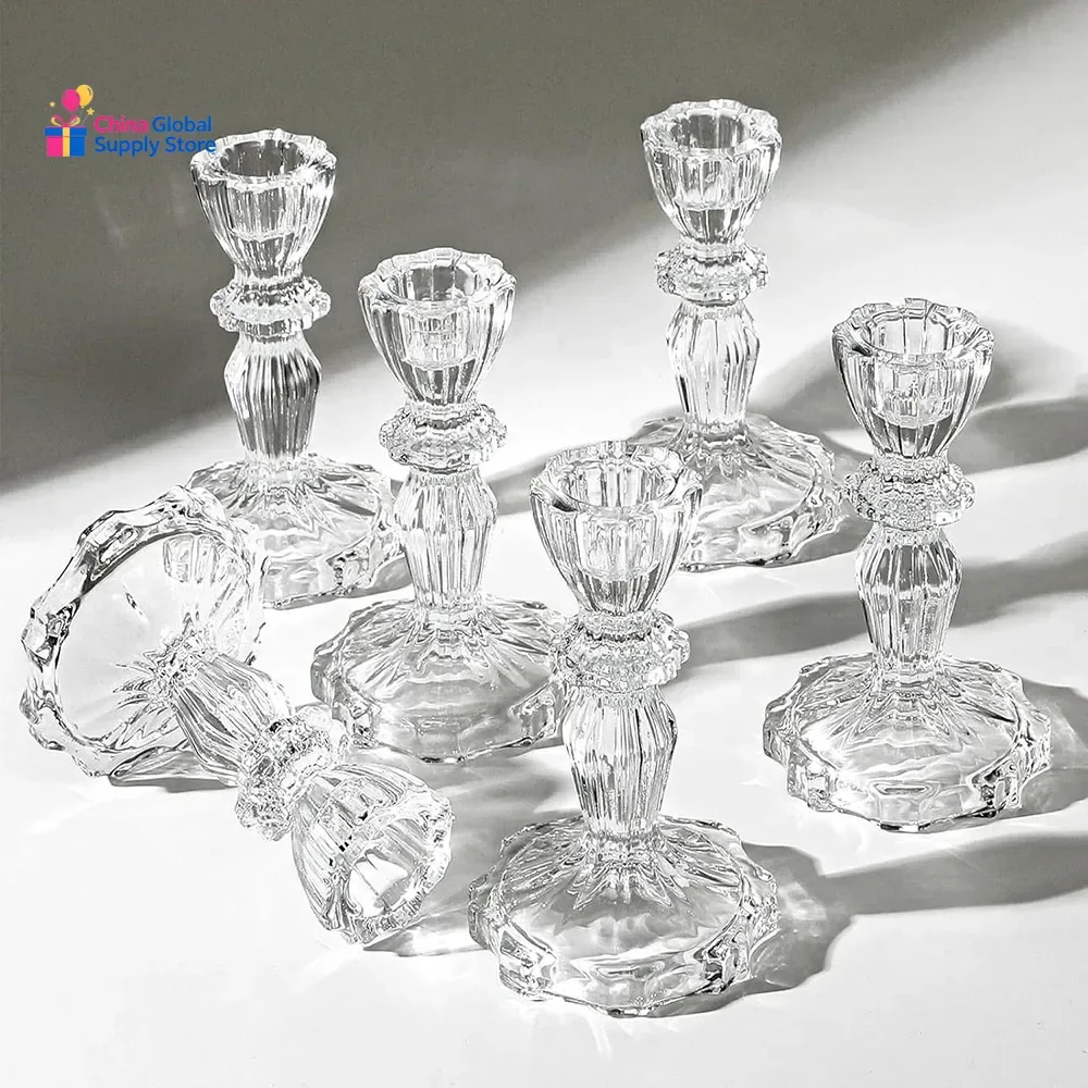 Novelty Glass Candle Holder Nordic Decor Candlestick Romantic Candle Stand Desk Accessories Wedding Centerpieces Ornament Gifts