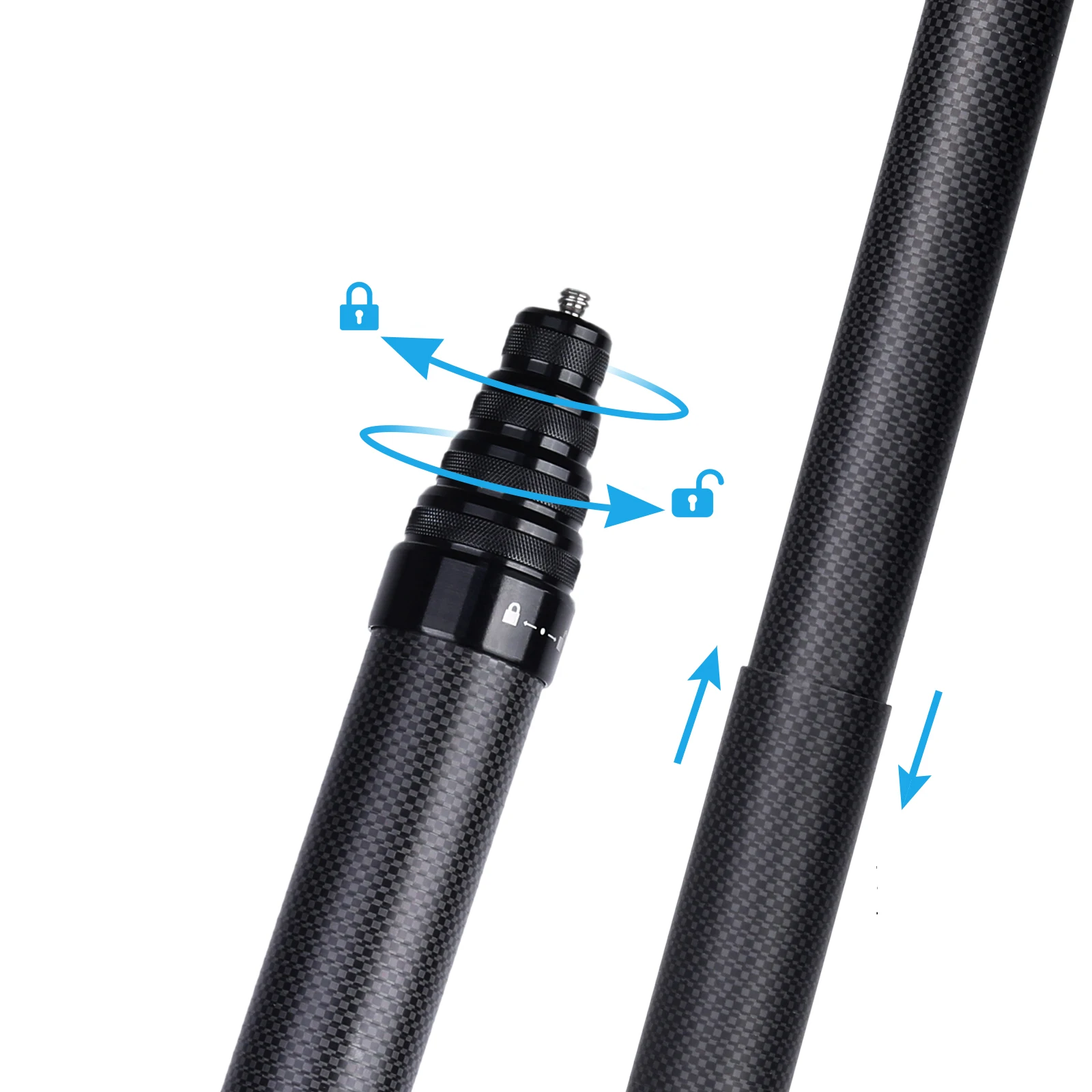 5M Carbonfaser Unsichtbarer Selfie-Stick, 1/4-Zoll-Schraub-Teleskopstange für Insta360 X5X4, DJI Action, GoPro – Detail 4