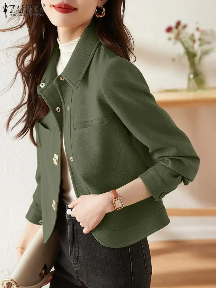 2024 ZANZEA Fashion Spring Jackets Women Lapel Neck Long Sleeve Thin Coats Casual Work Outwear Female Stylish Solid OL Chaqueta