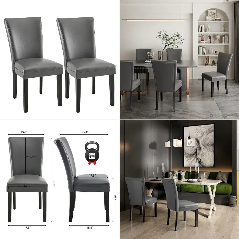 

Chairs Set of 4, Mid Century Modern Faux Leather Kitchen Side Chairs with Upholstered Seat and Walnut Bentwood Legs Back for Di