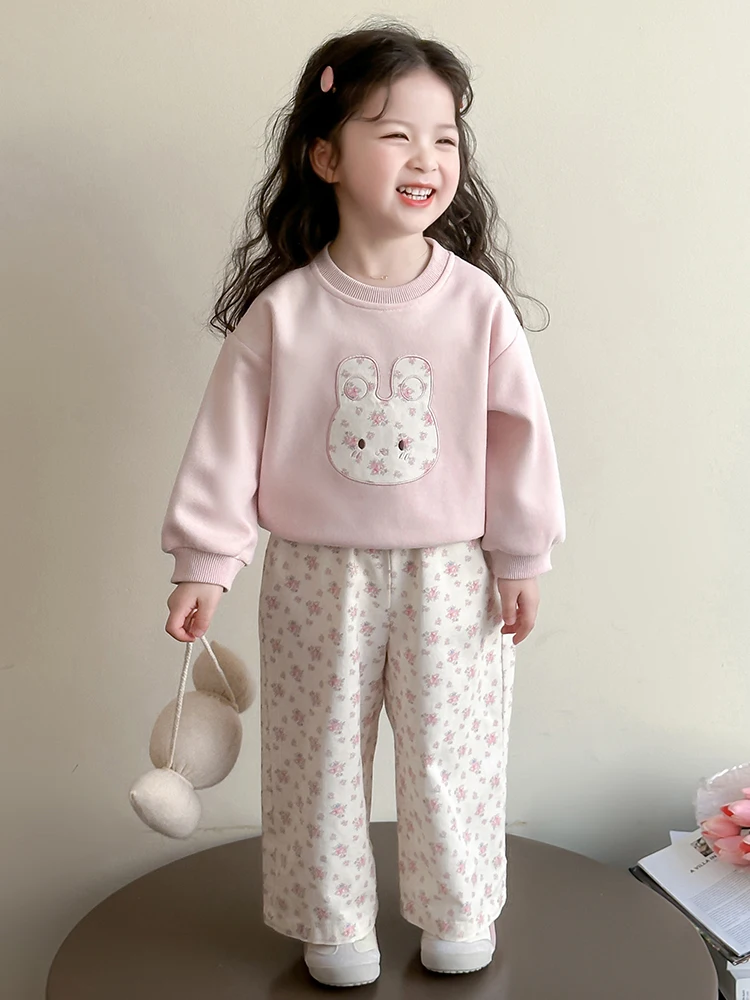 

Spring Autumn Cartoon Long Sve Baby Girl Outfit Floral Pants Faionable Sli Kids Clothing Set Cotton Material