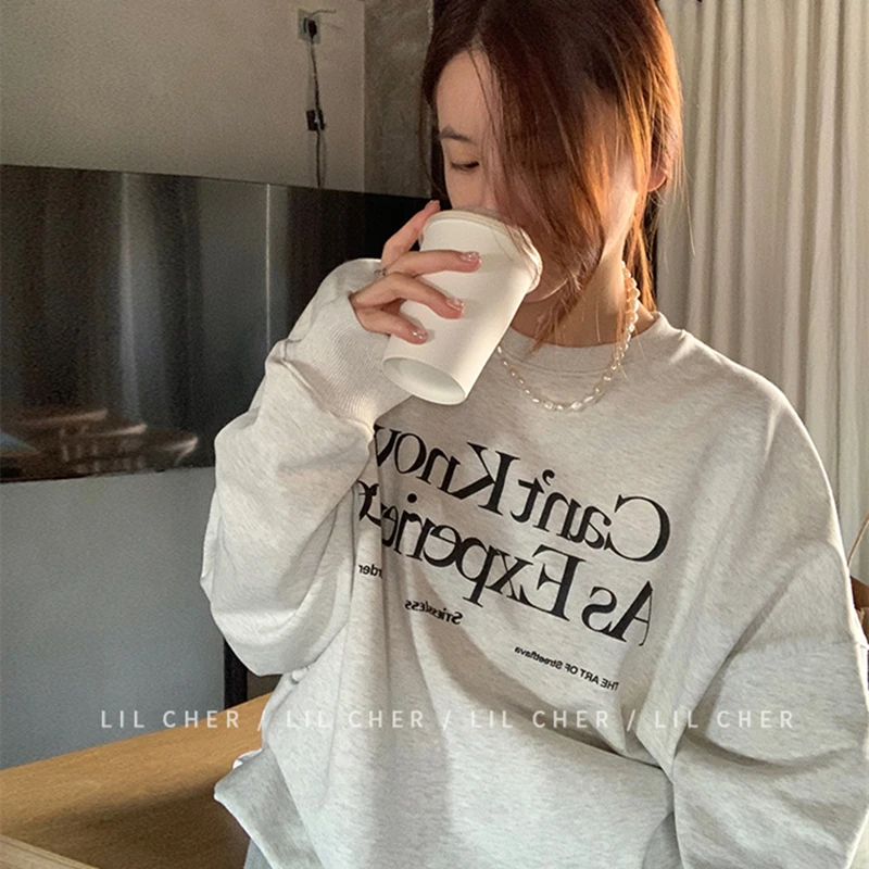 Vintage Pullover Sweatshirt Long Sleeves Y2K American Style Fashion Lazy Baggy Letter Printing Casual Tops 2022 Autumn Pullover