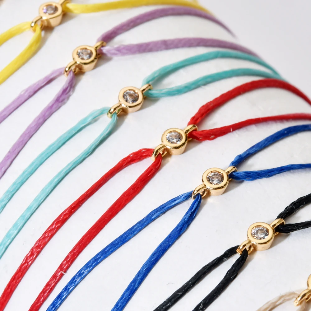 ZMZY Boho Thin Simple Wax Thread Handmade Crystal Bracelets Round Zircon Colorful String Lucky Rope Jewelry Bracelets For Women