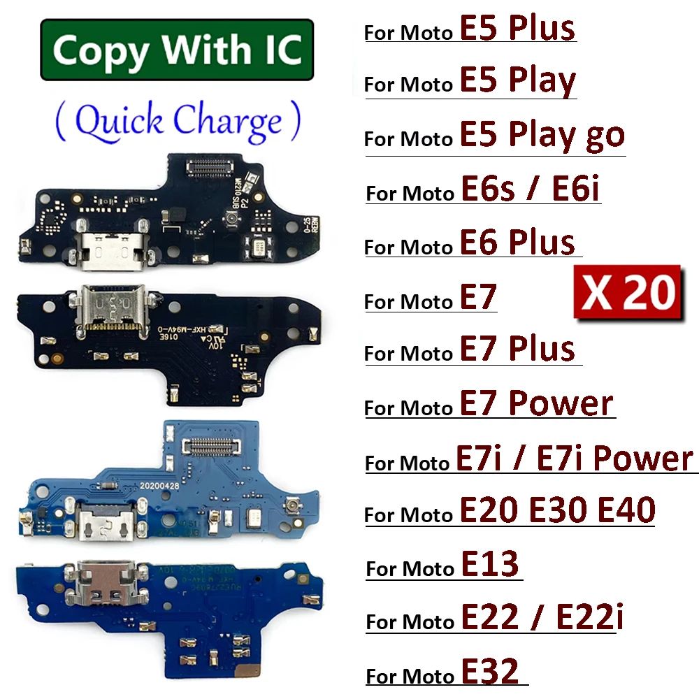 20Pcs, USB Charging Port Mic Dock Connector Board Flex Cable For Moto E6i E7i E6s E20 E30 E22 E13 E32 E5 E6 E7 Plus Power Play