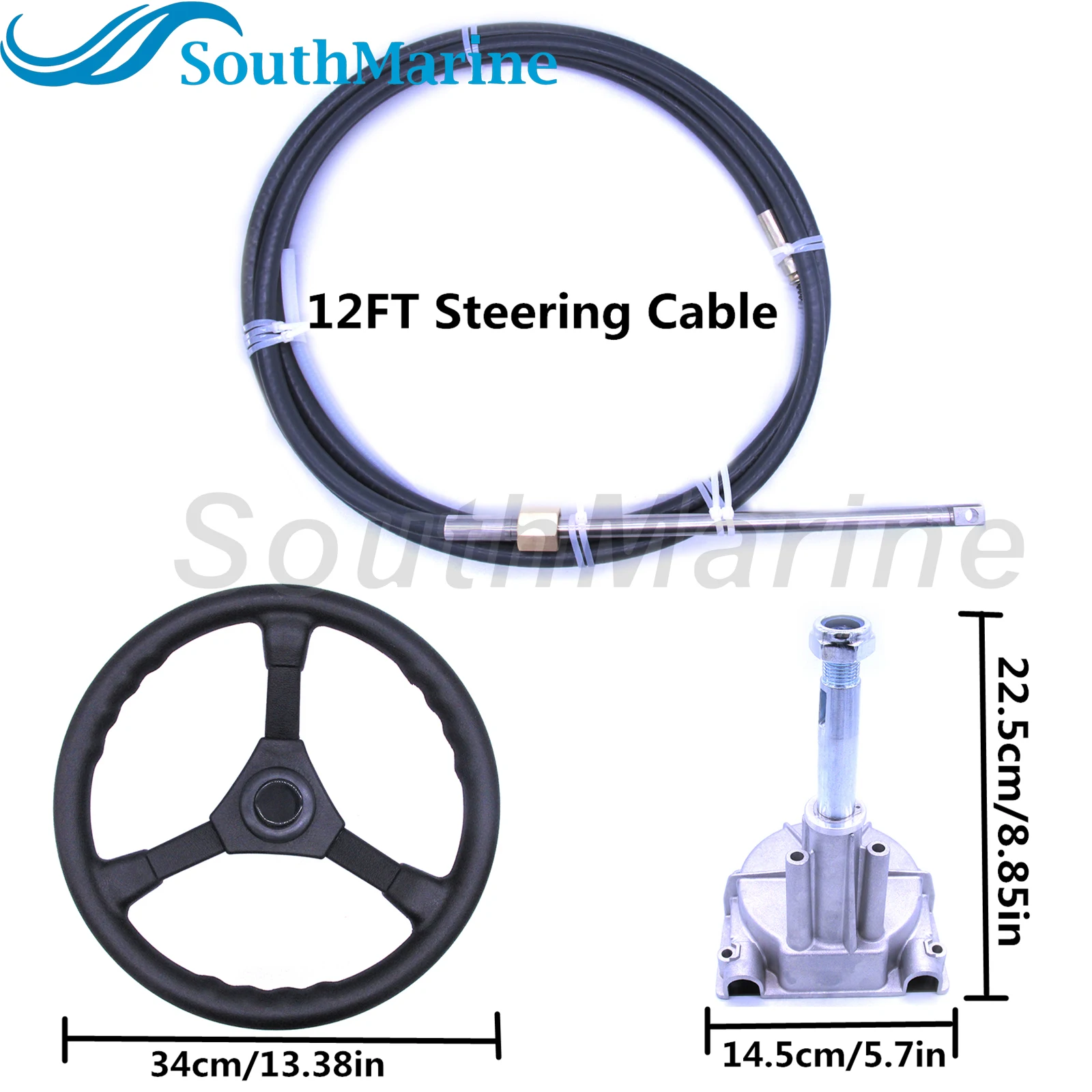 Boat Steering Cable Outboard Steering Cable 12ft Mechanical Rotary Steering Kit with 13in Wheel for Boat Steering System