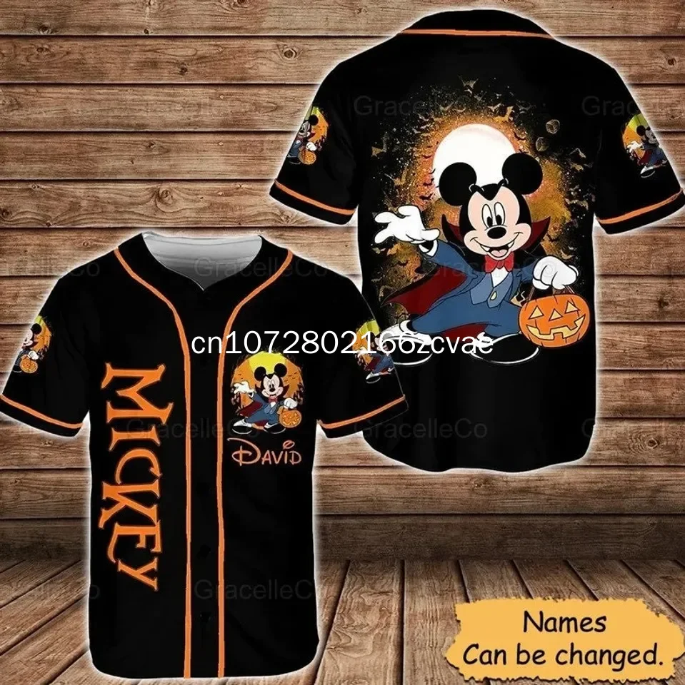 2024 Disney Stitch Halloween Baseball Jersey Custom Name Men\'s And Women\'s Baseball Jersey Fashionable Short Sleeve T-Shirt