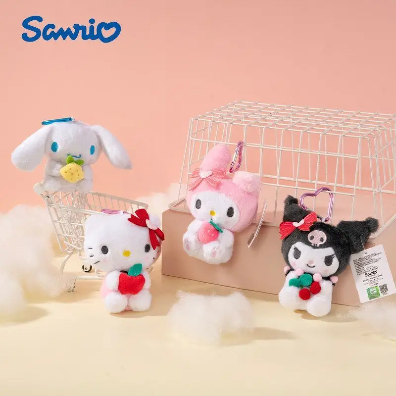 Authentic Official Item Produced By E-Strong Hello Kitty Kuromi Holding Fruits Soft Plush Fill Doll Desk Decoration Holiday Gift