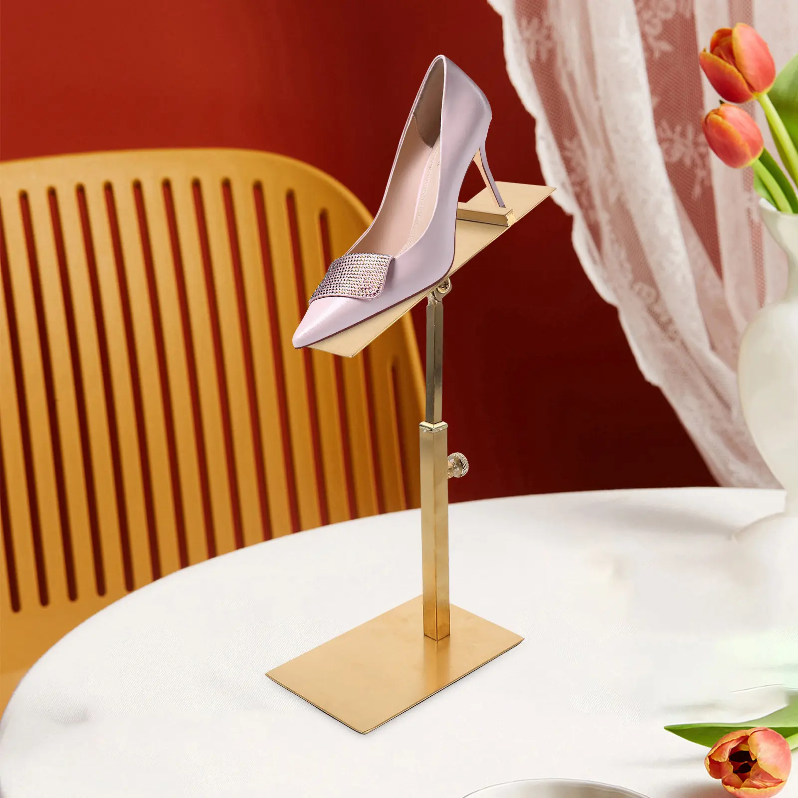 2Pcs Adjustable Height Shoe Display Riser Stainless Steel Metal Stand High Heel Shoe Rack Boutique Store Display