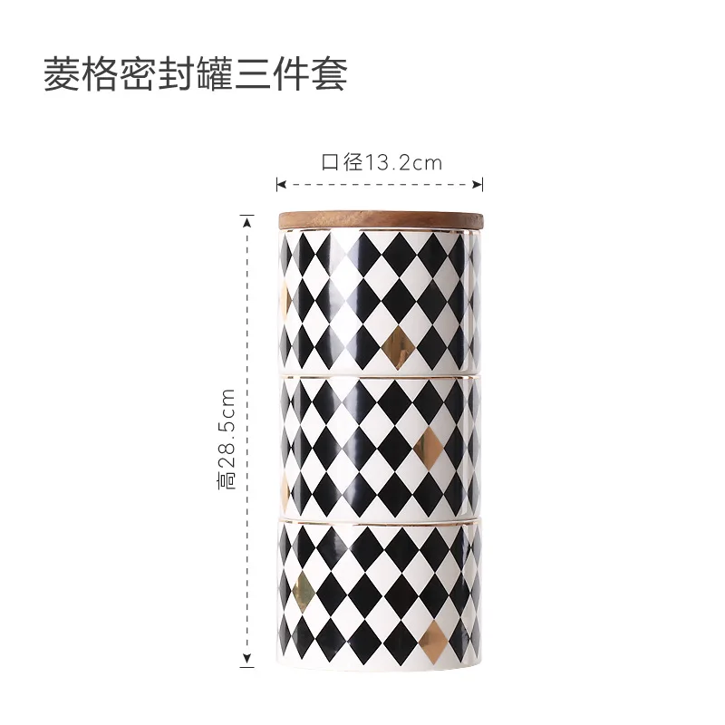 Household Ceramic Sealed Tank Creative Grain Storage Tank Kitchen Storage Box Coffee Wooden Lid Sealed Tea Storage Supplies
