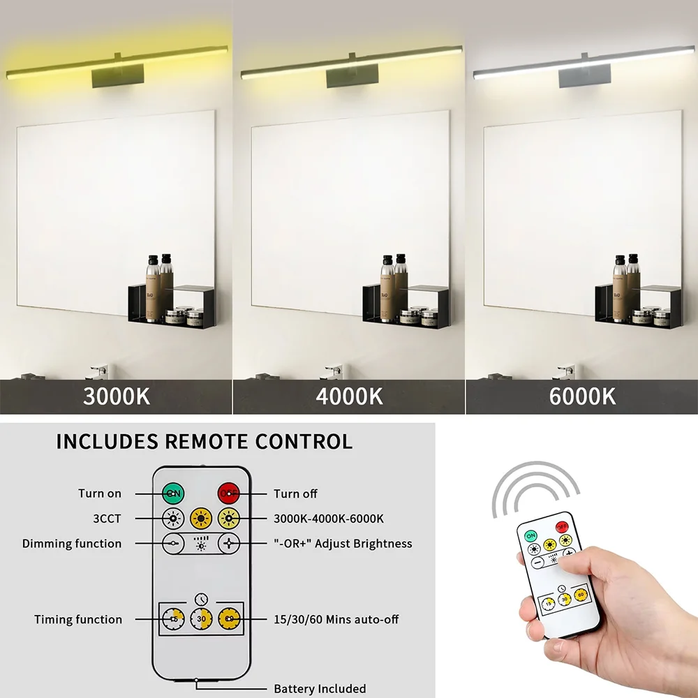 الحديثة وحدة إضاءة LED جداريّة مصباح للدراسة غرفة نوم شحن الجدار الخفيفة مع جهاز التحكم عن بعد مرآة حمام مصباح مرآة تركيبة إضاءة #4