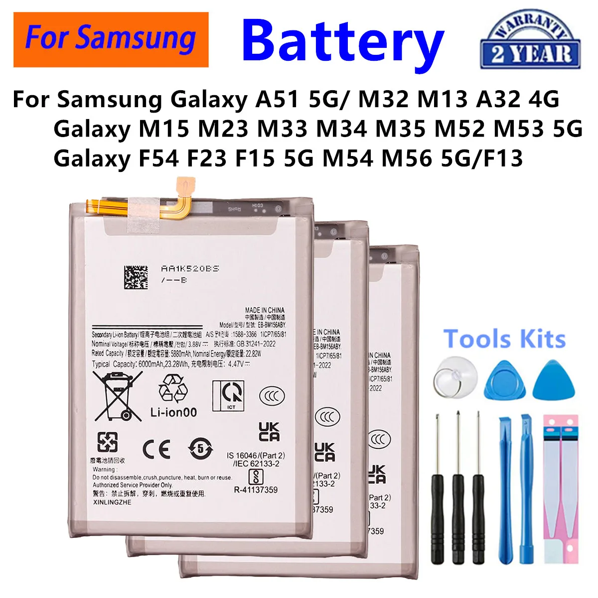 

EB-BA516ABY EB-BM526ABY EB-BM156ABY EB-BM336ABN Battery For Samsung Galaxy A51 5G M32 4G F54 M54 M34 M56 M52 M53 F15 M15 M35 M33