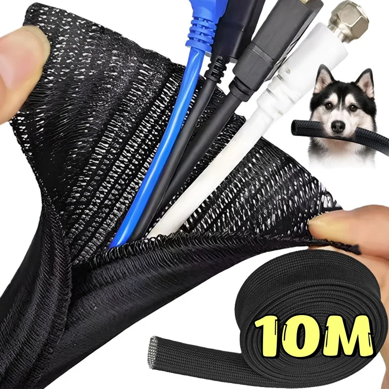 1-9M Black PET Wire Cable Insulated Braid Sleeving Tight Protection Expand Cable Sleeve Wire Gland Car Wire Protection Cover