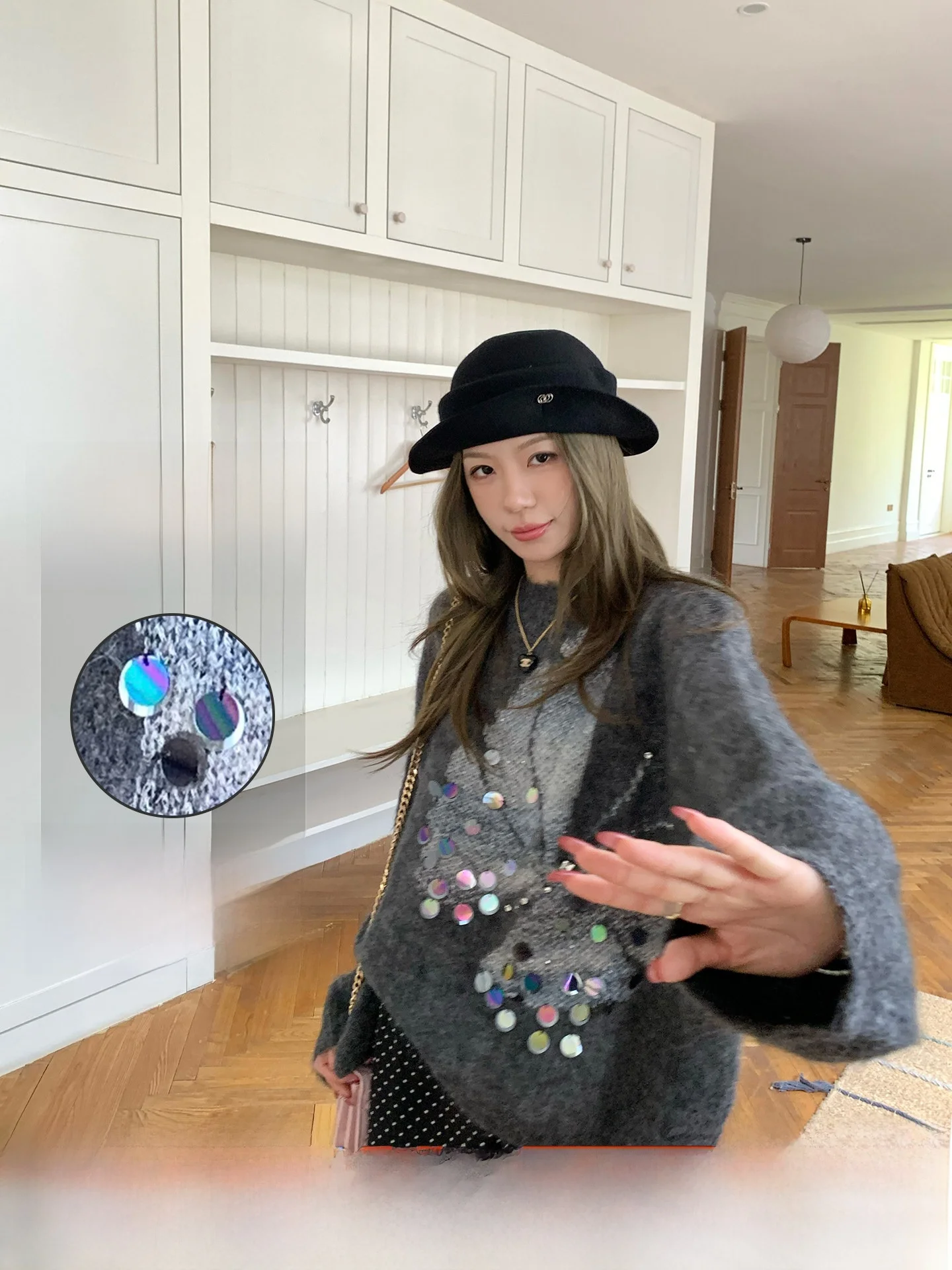 

INON Float Life Thiened Knitted Sweater Женский зимний облегающий свитер из верблюжьей шерсти с вышивкой и блестками