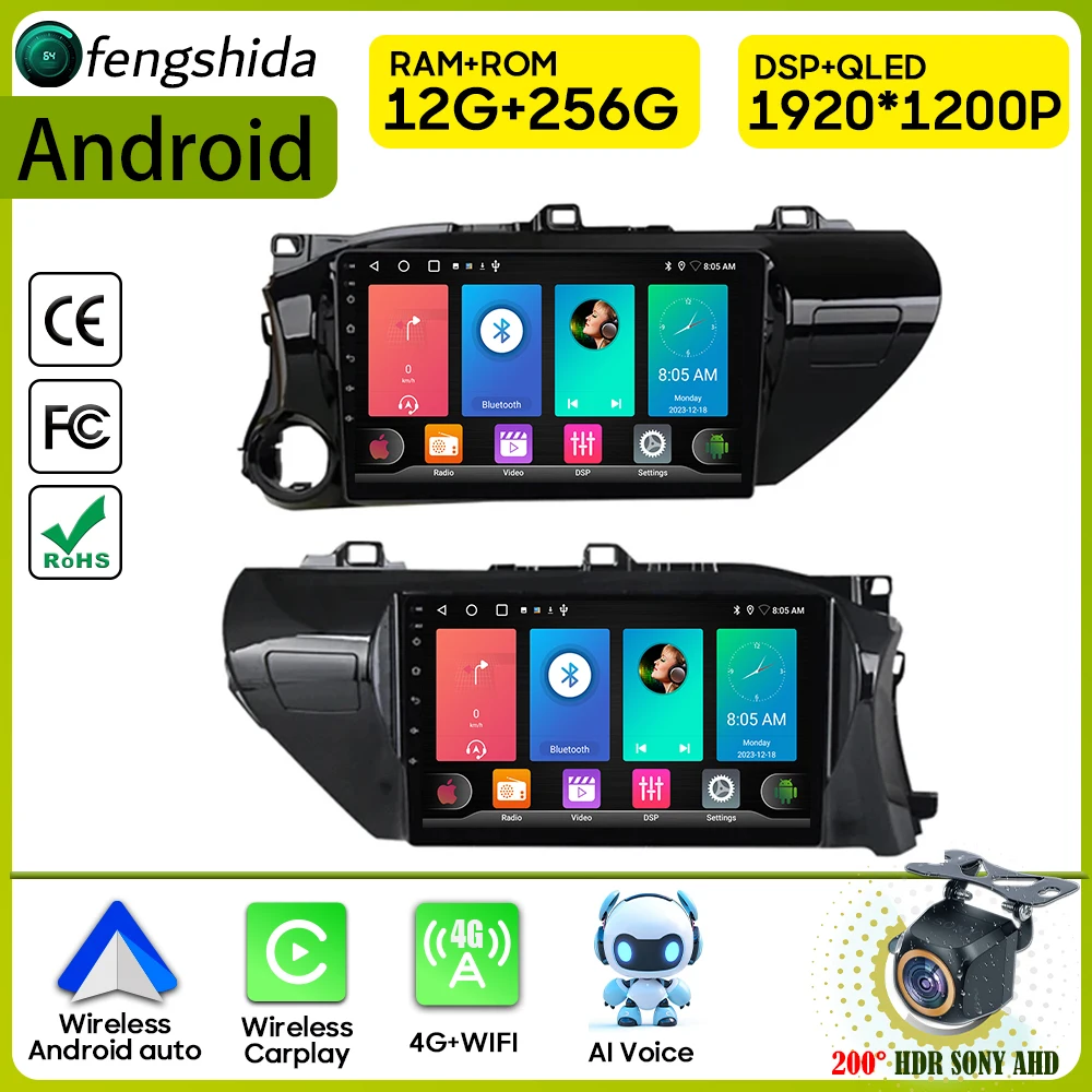 

Автомобильный радиоприемник Carplay для Toyota Hilux Pick Up AN120 2015-2020, навигация GPS, Android, автомобильный стерео Мультимедийный Плеер 5G Wifi No 2din