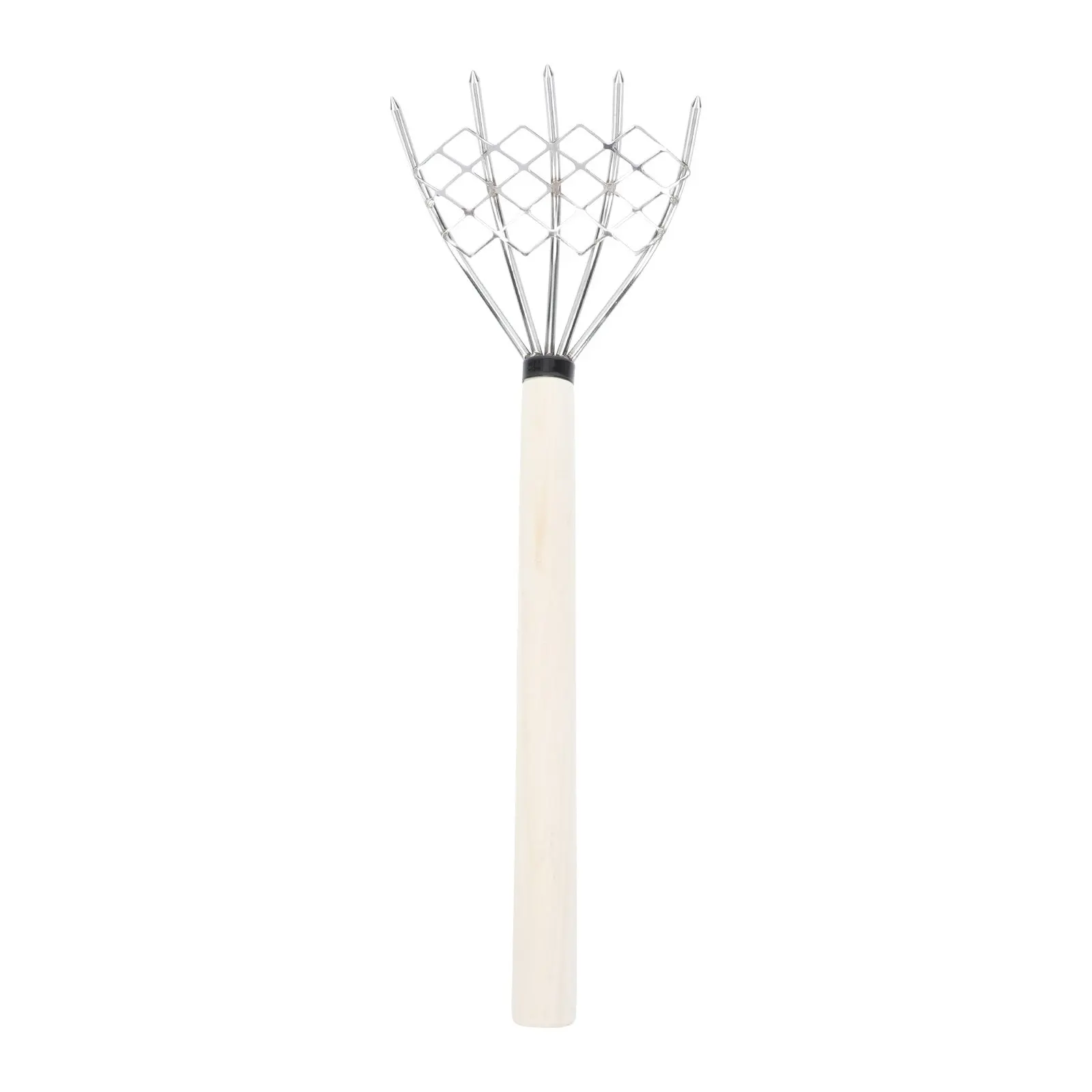 1Pcs Wood Handle Stainless Steel Clam Rake with Mesh Net 5 Claw Seafood Digging Tool for Beach Clamming Soil Spreading Garden