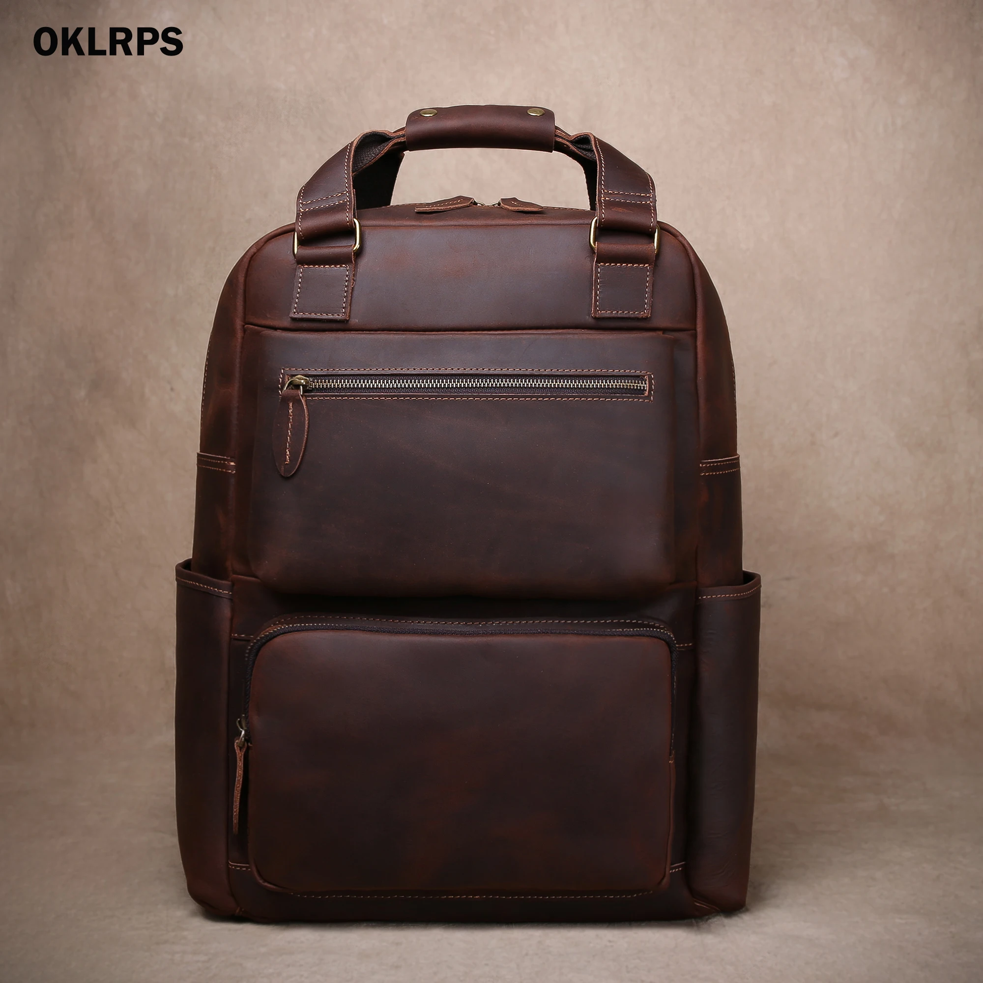 

Men's Genuine Leather Double-Shoulder Bag, Genuine Leather Backpack For Business Trips And travel, Computer Bag