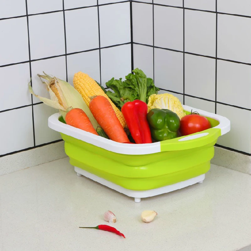 Multifunctional 3 In 1 Folding Cutting Board Drain Basket Collapsible Vegetable Basin Chopping Blocks Kitchen Organizer Supplies