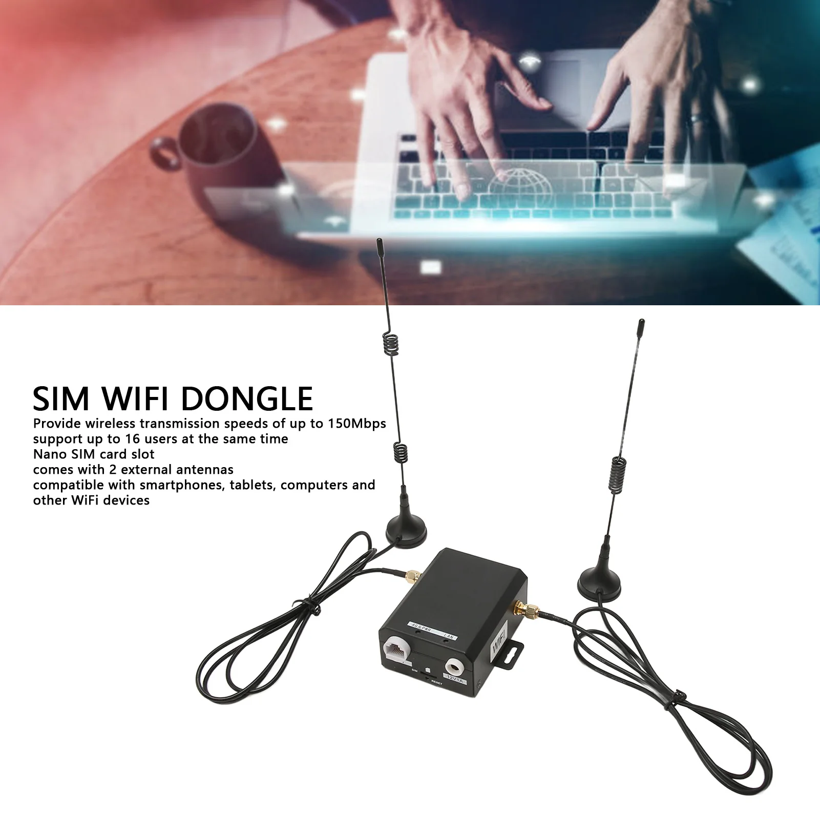 Industrial 4G LTE Router 150Mbps Nano SIM Card Slot 16 Users Metal Shell Mobile WiFi Hotspot with 2 Antennas