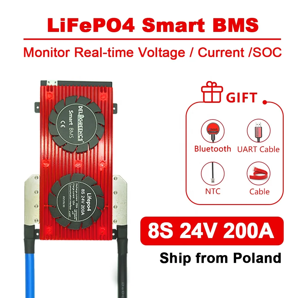 Fast Ship smart BMS 8S 200A 24V LifePO4 BMS Blue tooth  UART for 24V BMS lifepo4  from EU warehouse