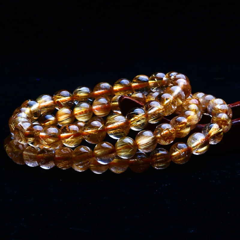 Natural Brazil Rutile Plate Gold Rutilated Quartz BraceletLevel Shun Citrine Hair Eye Men