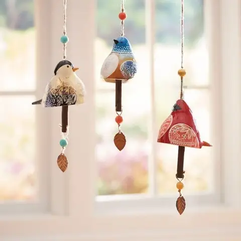 국가풍 바람 종소리 새소리 벨 걸이 수지 수공예 바람 종소리 펜던트 안뜰 집 장식 정원 뒤뜰(빨간색)