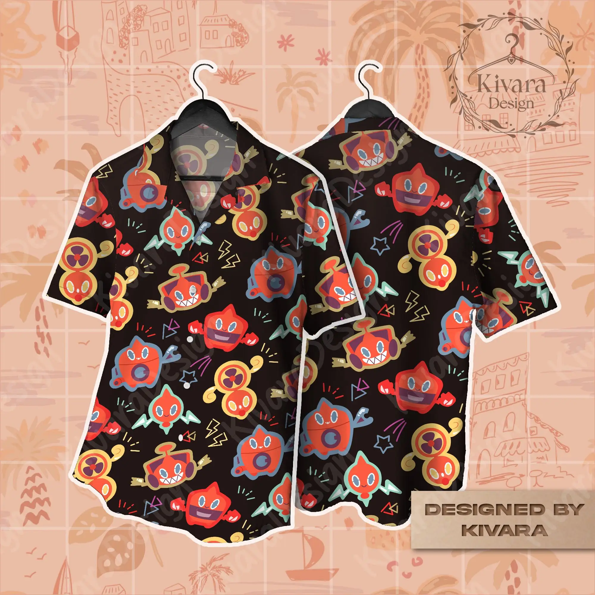 Rotom Hawaiian Shirt Pokémon Anime graphic T-shirt Summer Sports Leisure Men's T-Shirt Children's Clothing Tee Y2k Woman ﻿