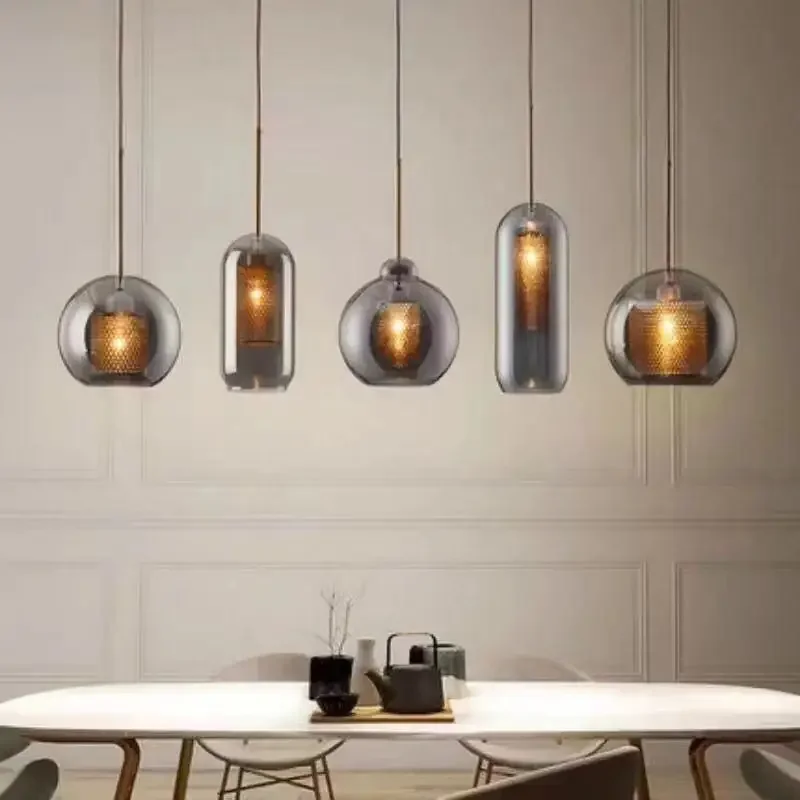 

American Industrial Chandelier Restaurant Kitchen Glass Pendant Lamp Retro Bar Stair Bedroom Bedside Room Decor Home Lighting