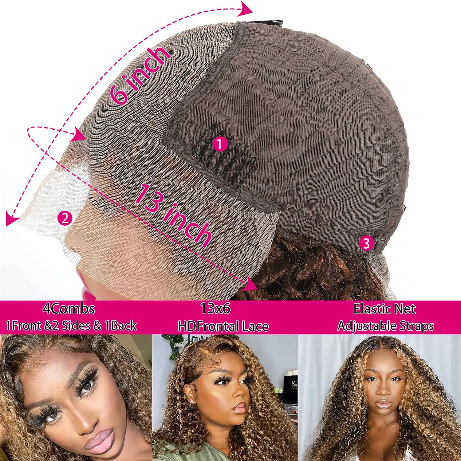 4/27 Highlight Ombre Deep Wave Lace Front Wigs Human Hair 13x4 180% Density Glueless HD Transparent Lace Front Wigs 26 Inch