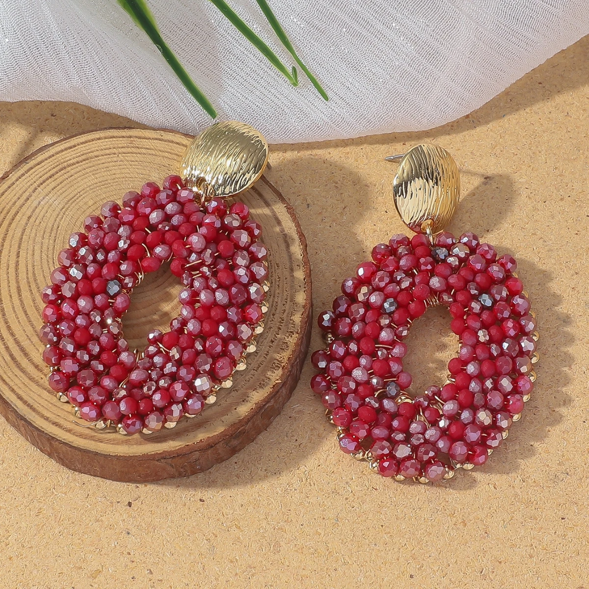 Bohemian Vintage Oval Crystal Beaded Drop Earrings, Statement Gift