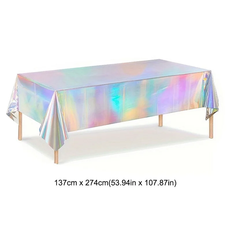 1Pcs Iridescence Laser Aluminum Film Tablecloth Table Cover Happy Birthday Party Decortion Kids Baby Shower Tablecloth Supplies