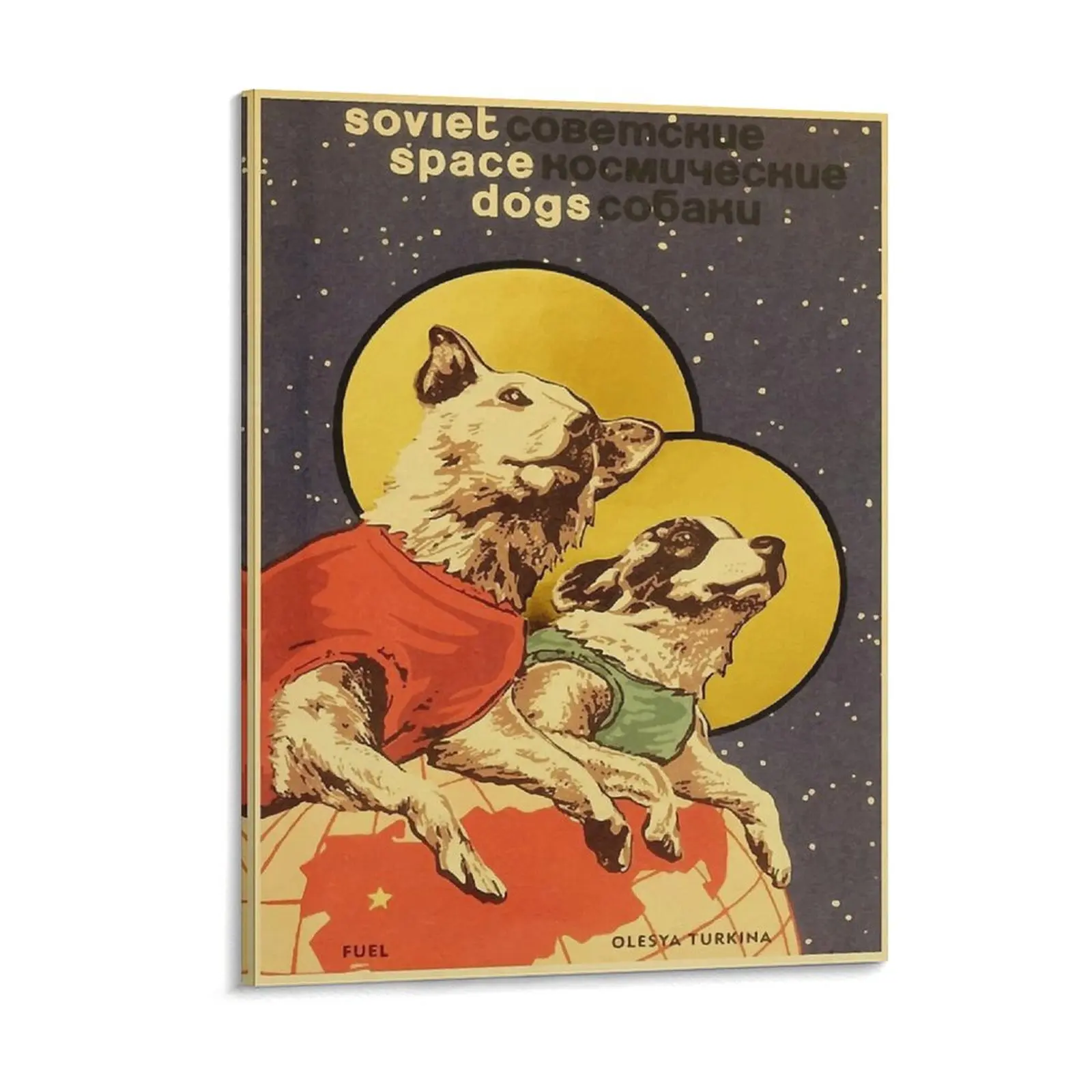 Vintage Russian Soviet Propaganda The Space Race Dogs Retro Ussr Canvas Painting Personalized Bar Framed Wall Painting