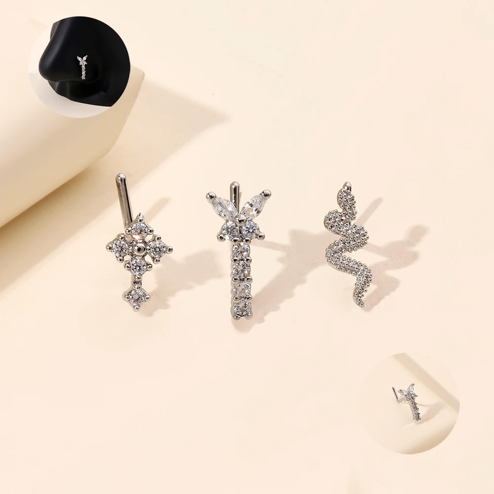 20G L Shape Cross Nose Piercing Ring Nose Stud Surgical Steel Nostril Pin Septum Piercing Nez Dangel Nariz Pircing Nose Hoop