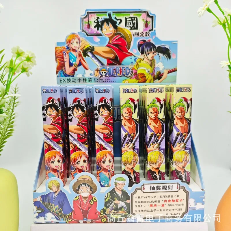 24PCS New Anime One Piece Series 0.5mm Gel Pen Cartoon Creativity Printing Click Pen Stationery Supplies Birthday Gift