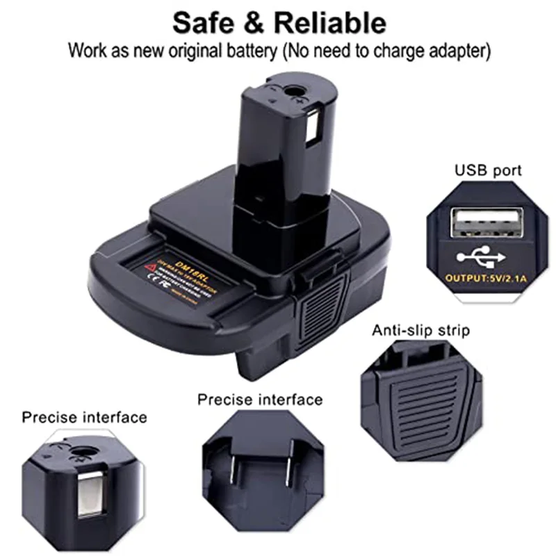 Adattatore batteria DM18RL 20V per strumenti Ryobi 18V, converti batteria al litio DeWalt 20V e batteria al litio Milwaukee 18V a Ryobi 18V